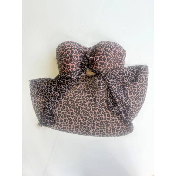 Women's Bandeau Mesh Flyaway Tankini Top - Kona Sol Leopard Print M (8-10) - Picture 3 of 4